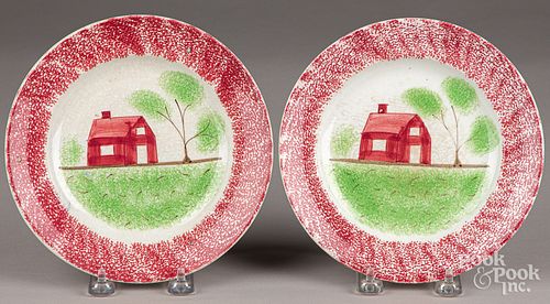 PAIR OF RED SPATTER SHED PLATESPair 30ff10