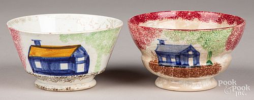 TWO RED SPATTER WASTE BOWLS WITH