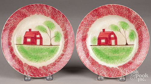 PAIR OF RED SPATTER SHED PLATESPair 30ff0f