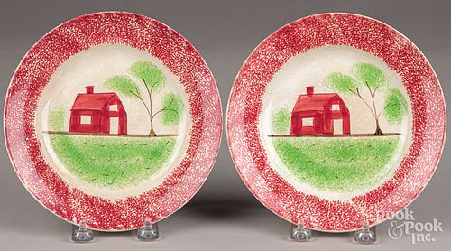 PAIR OF RED SPATTER SHED PLATESPair