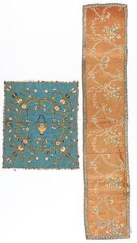 TWO EMBROIDERED SILK PANELS 19TH 30ff46