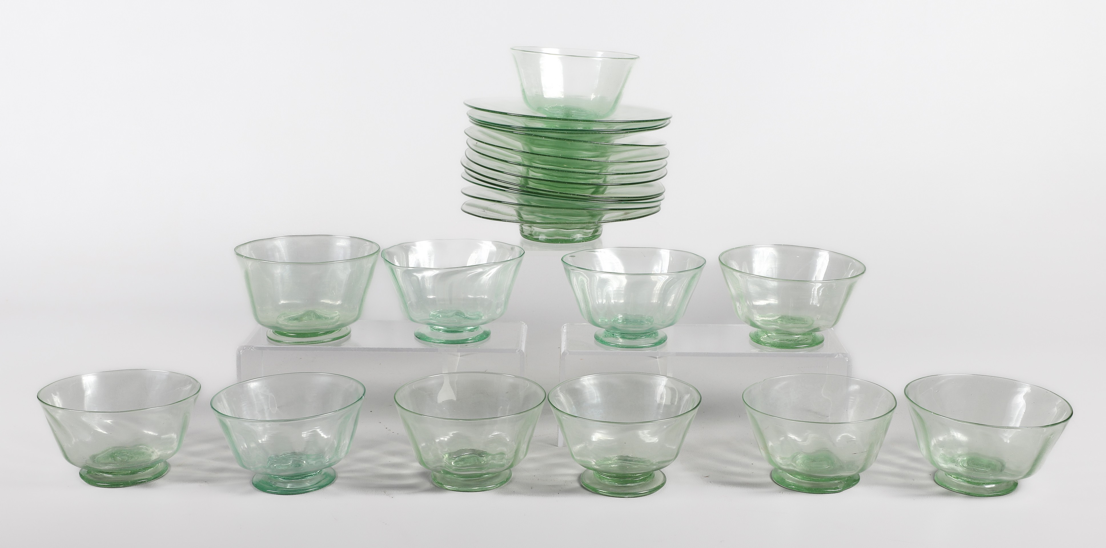 (21) Pcs light green blown glass,