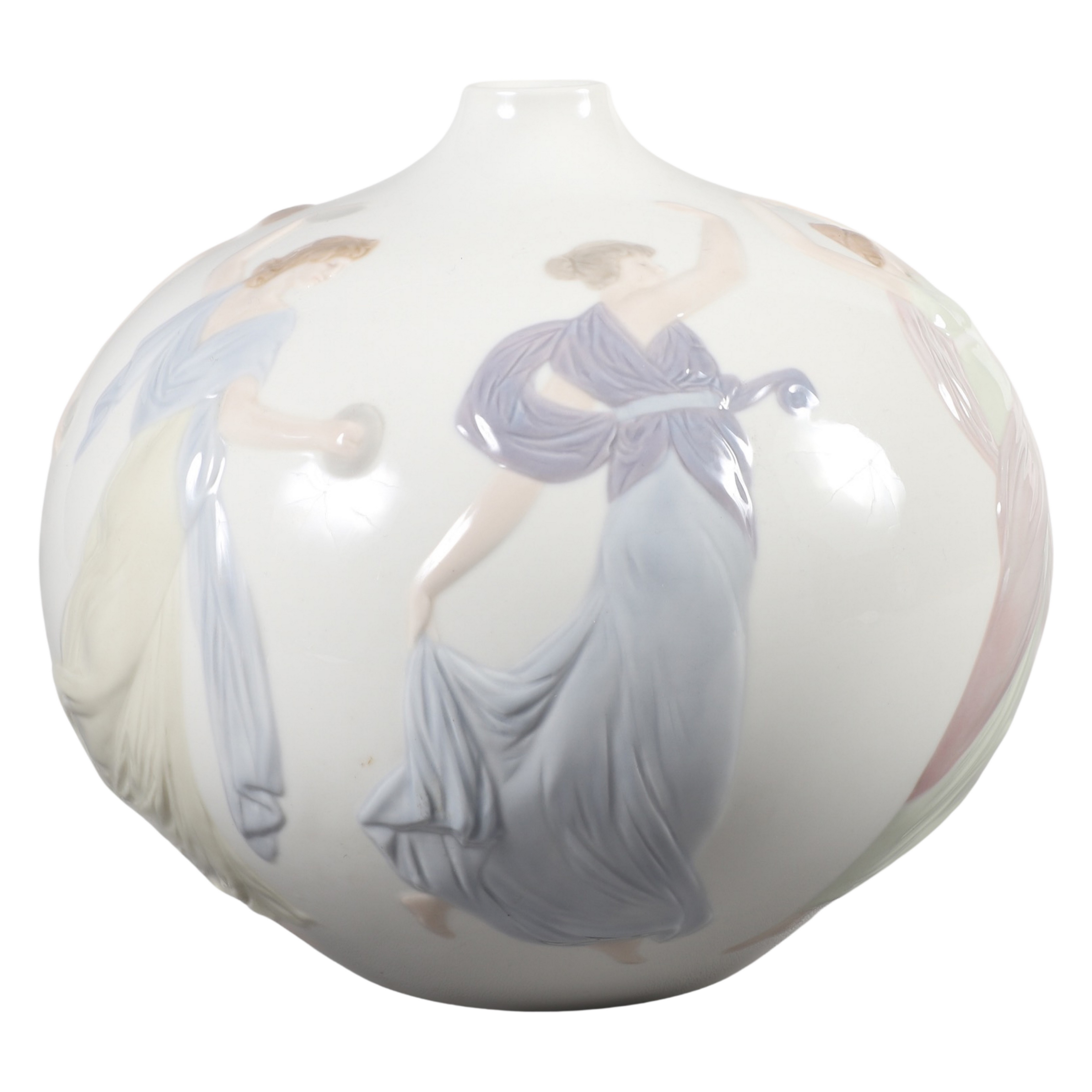 Lladro Grecian dancers porcelain vase,
