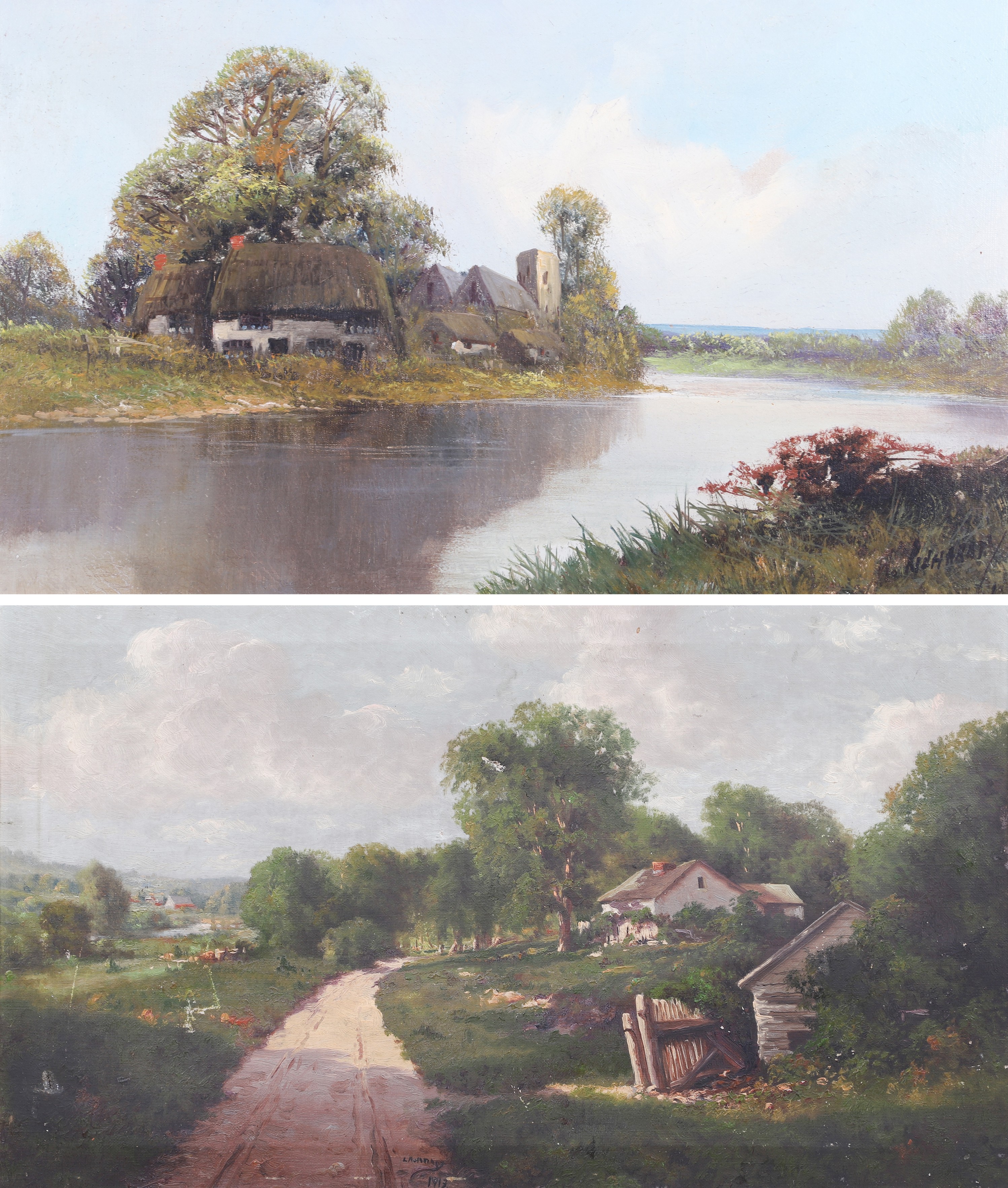 2 Landscape Paintings cottage 30ffa1
