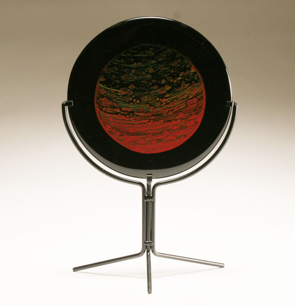 Allan Bak black art glass disc on metal