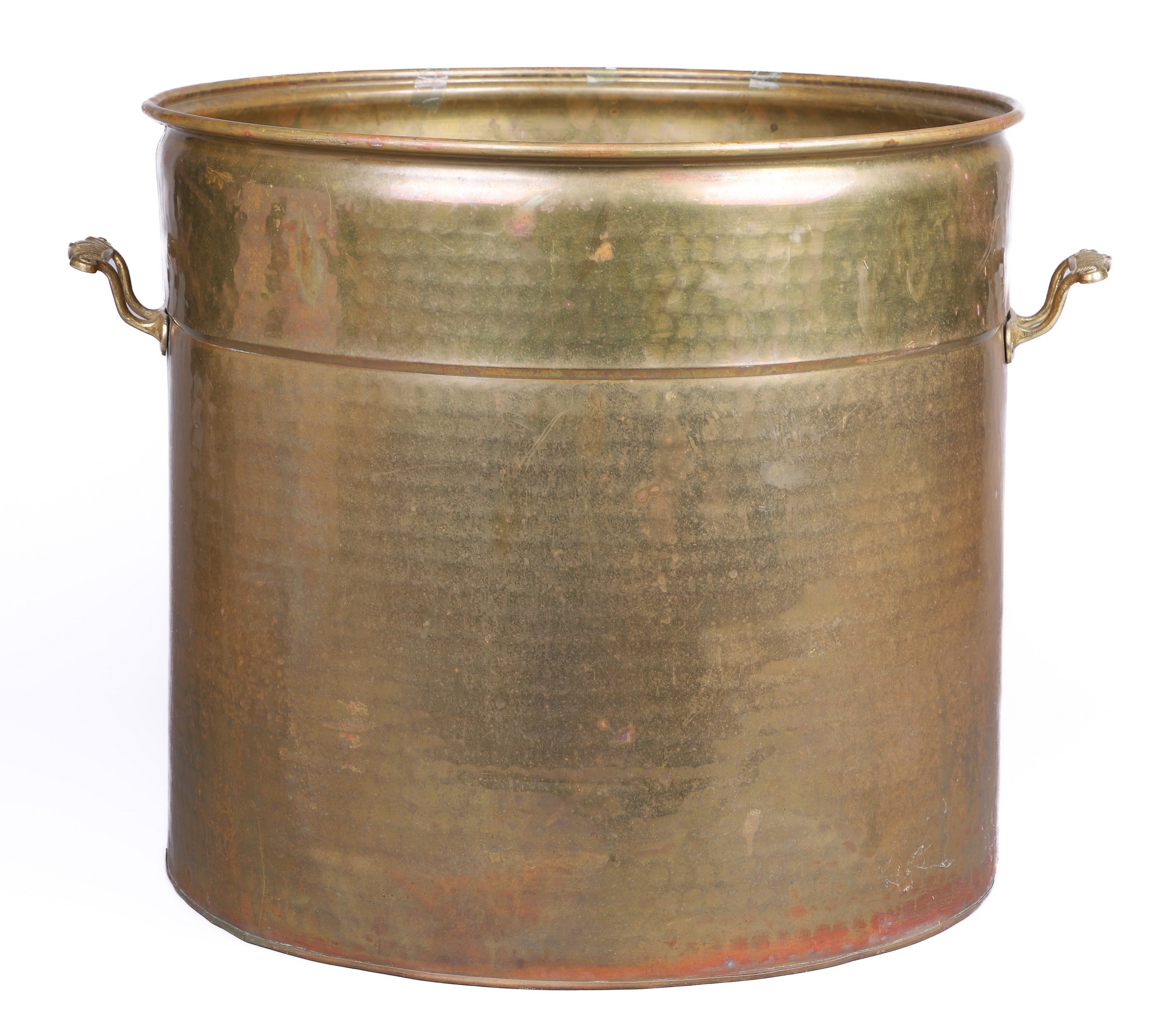 Large hammered copper bucket, embossed