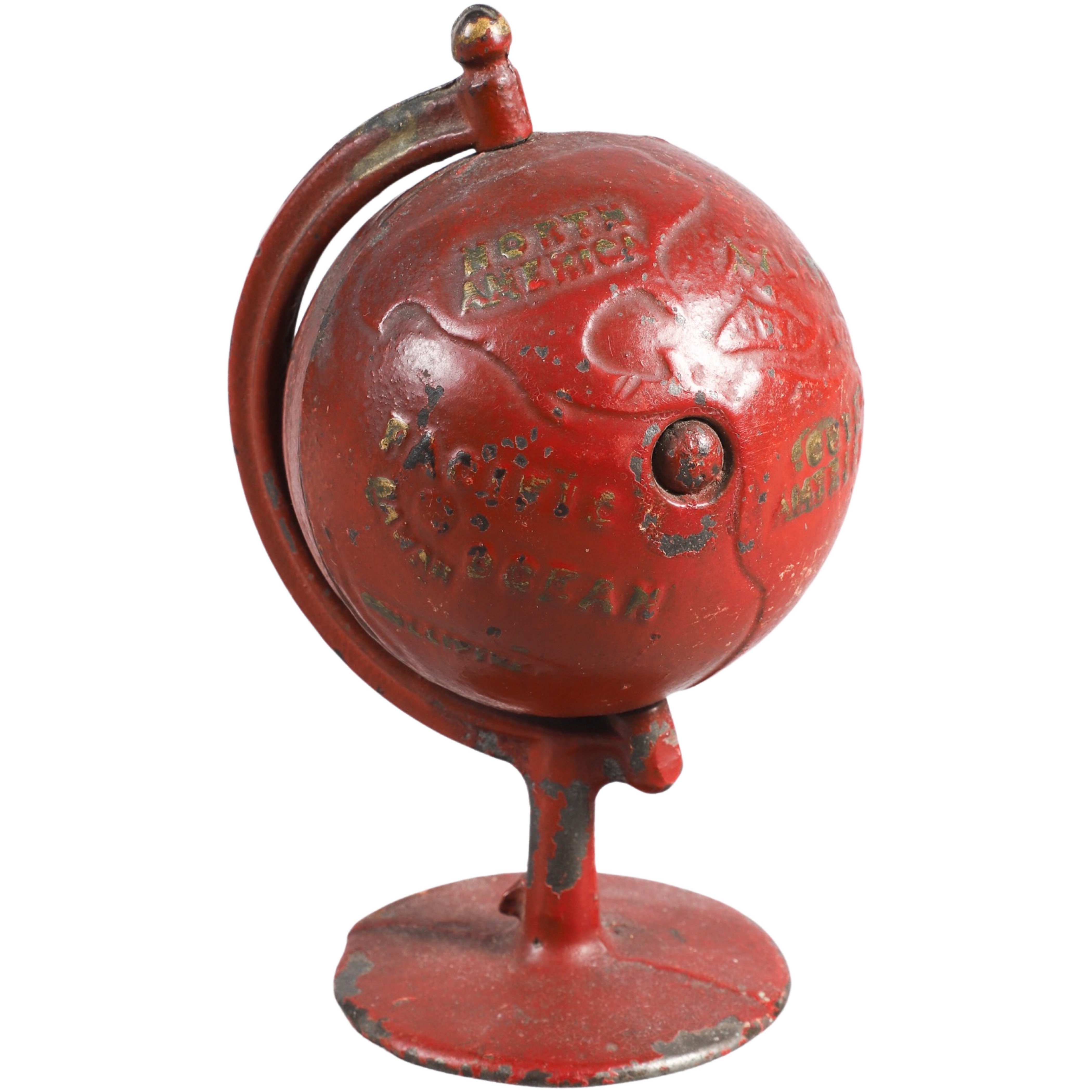 Globe On Arc cast iron still bank  30ffe4