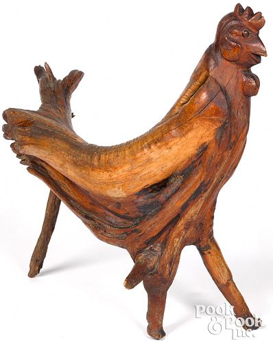 CARVED ROOT SCULPTURE OF A ROOSTER,