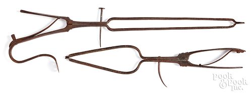 TWO WROUGHT IRON EMBER TONGS 19TH 31003f