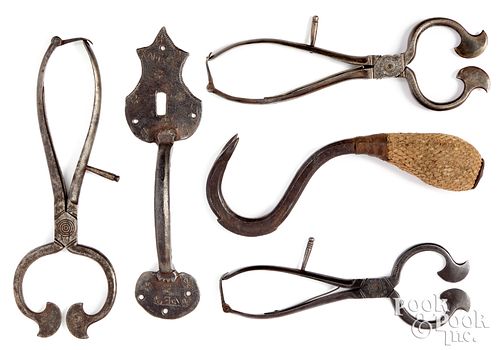 THREE WROUGHT IRON SUGAR NIPPERS, ETC.Three