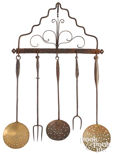 WROUGHT IRON UTENSIL RACK, TOGETHER