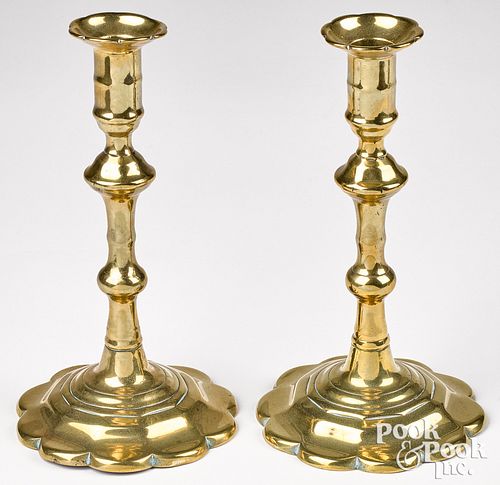 PAIR OF ENGLISH BRASS PETAL BASE