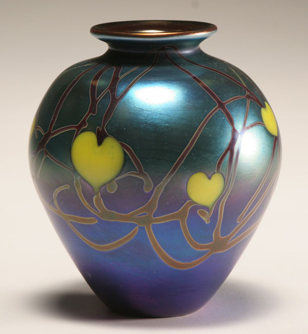 Lundberg blue iridescent glass vase.