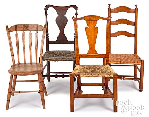 FOUR ASSORTED COUNTRY CHAIRS, 18TH/19TH