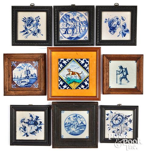 NINE ASSORTED DELFT TILES, 18TH