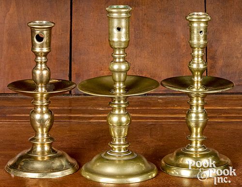 THREE DUTCH HEEMSKERK CANDLESTICKS,