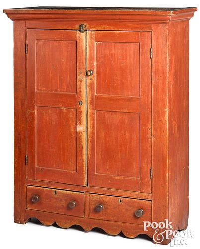 NEW ENGLAND PAINTED PINE WALL CUPBOARD,