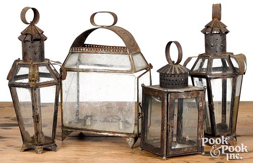 FOUR TIN LANTERNS, 19TH C.Four