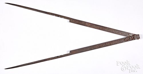 PAIR OF LARGE WHITESMITHED IRON