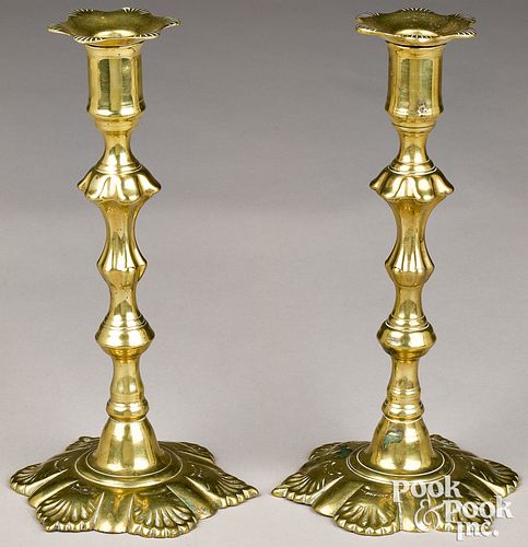PAIR OF ENGLISH BRASS SHELL BASE
