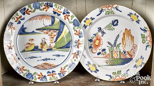 TWO ENGLISH POLYCHROME DELFT CHARGERS  3101c9