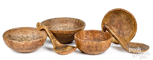 FOUR BURLWOOD BOWLS, 19TH C., AND