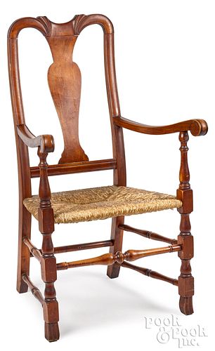 QUEEN ANNE STYLE RUSH SEAT ARMCHAIR.Queen