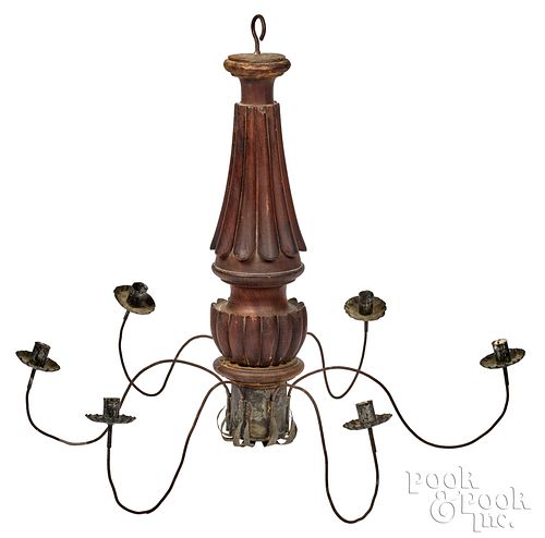 WOOD AND TIN CHANDELIER LATE 19TH 31020b