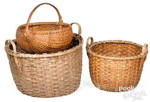 TWO LARGE SPLIT OAK BASKETS, ETC.Two