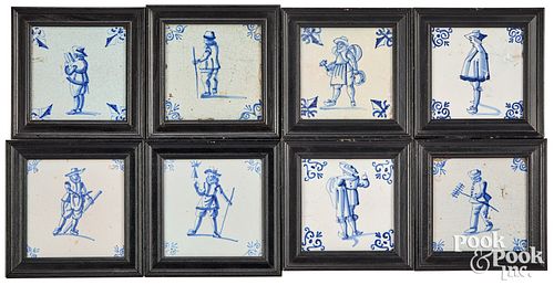 EIGHT DELFT BLUE AND WHITE TILES,