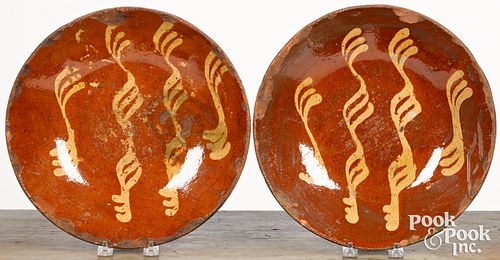 PAIR OF PENNSYLVANIA REDWARE CHARGERS,