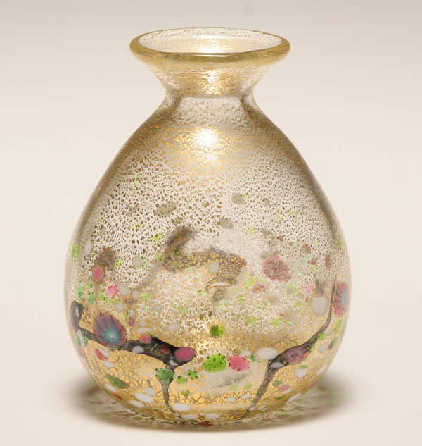 Studio glass vase. Gold inclusions