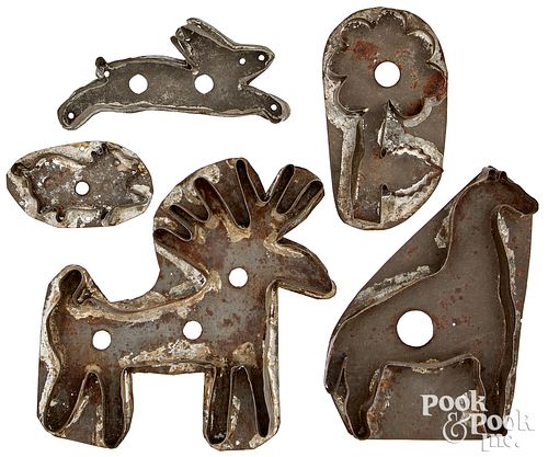 FIVE PENNSYLVANIA TIN COOKIE CUTTERS,