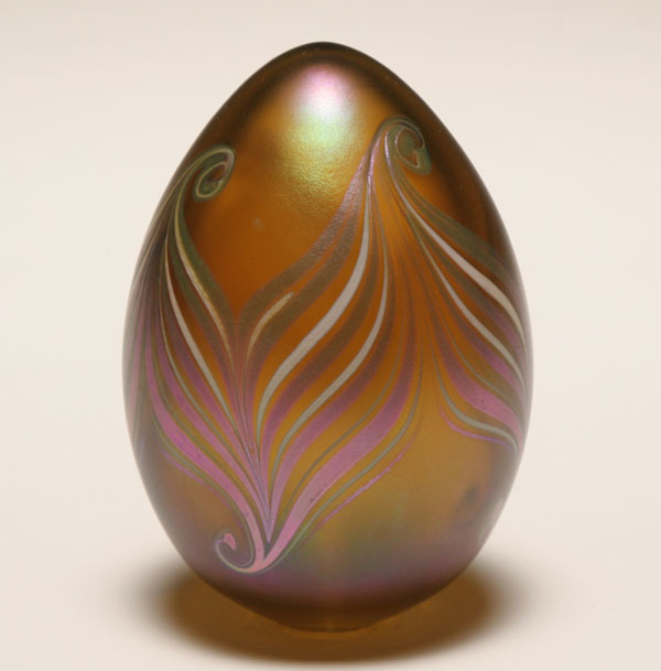 Contemporary blue iridescent glass egg