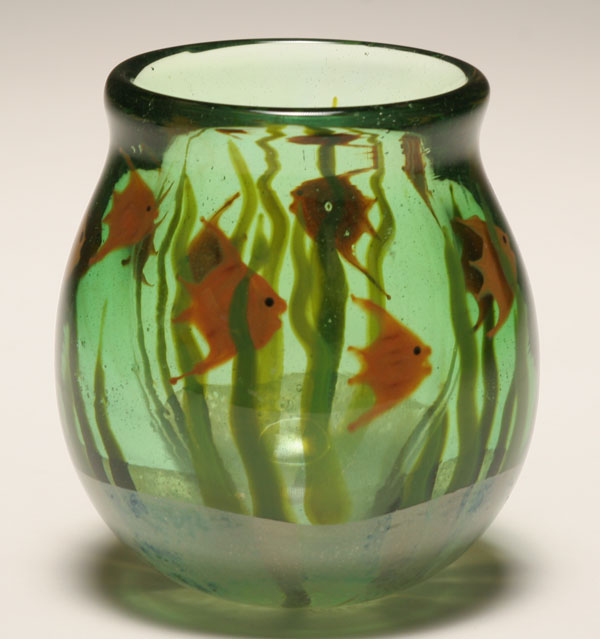 Jak Brewer green glass paperweight vase,
