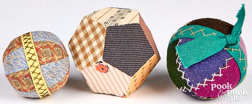 THREE PENNSYLVANIA FABRIC PIN BALLS,