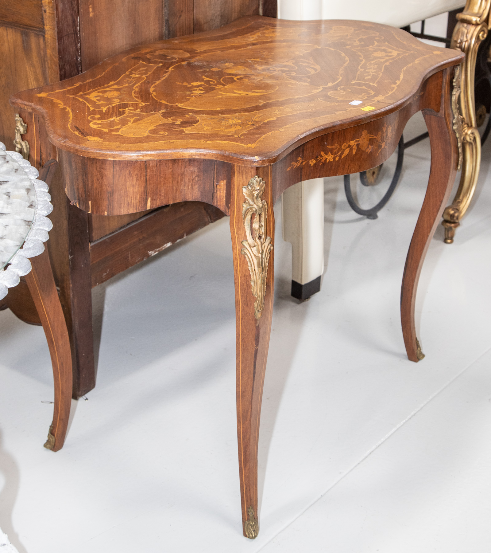 MAHOGANY METAL MOUNTED INLAID HALL TABLE