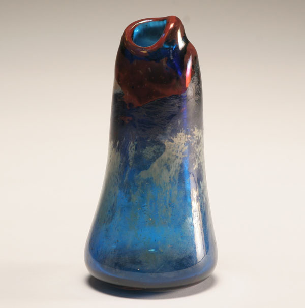 Kathe blue iridescent studio glass vase,