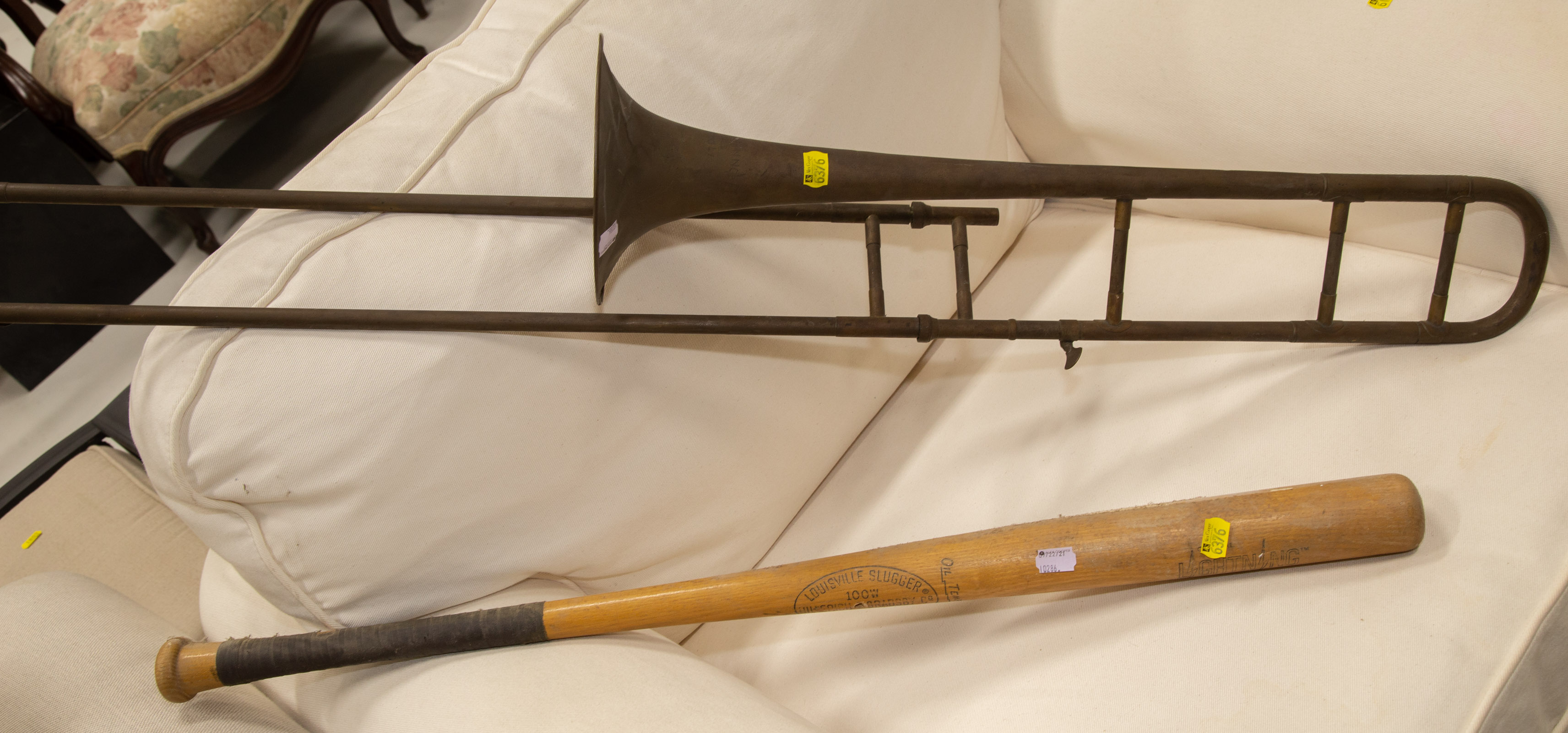 VINTAGE TROMBONE & BASEBALL BAT The