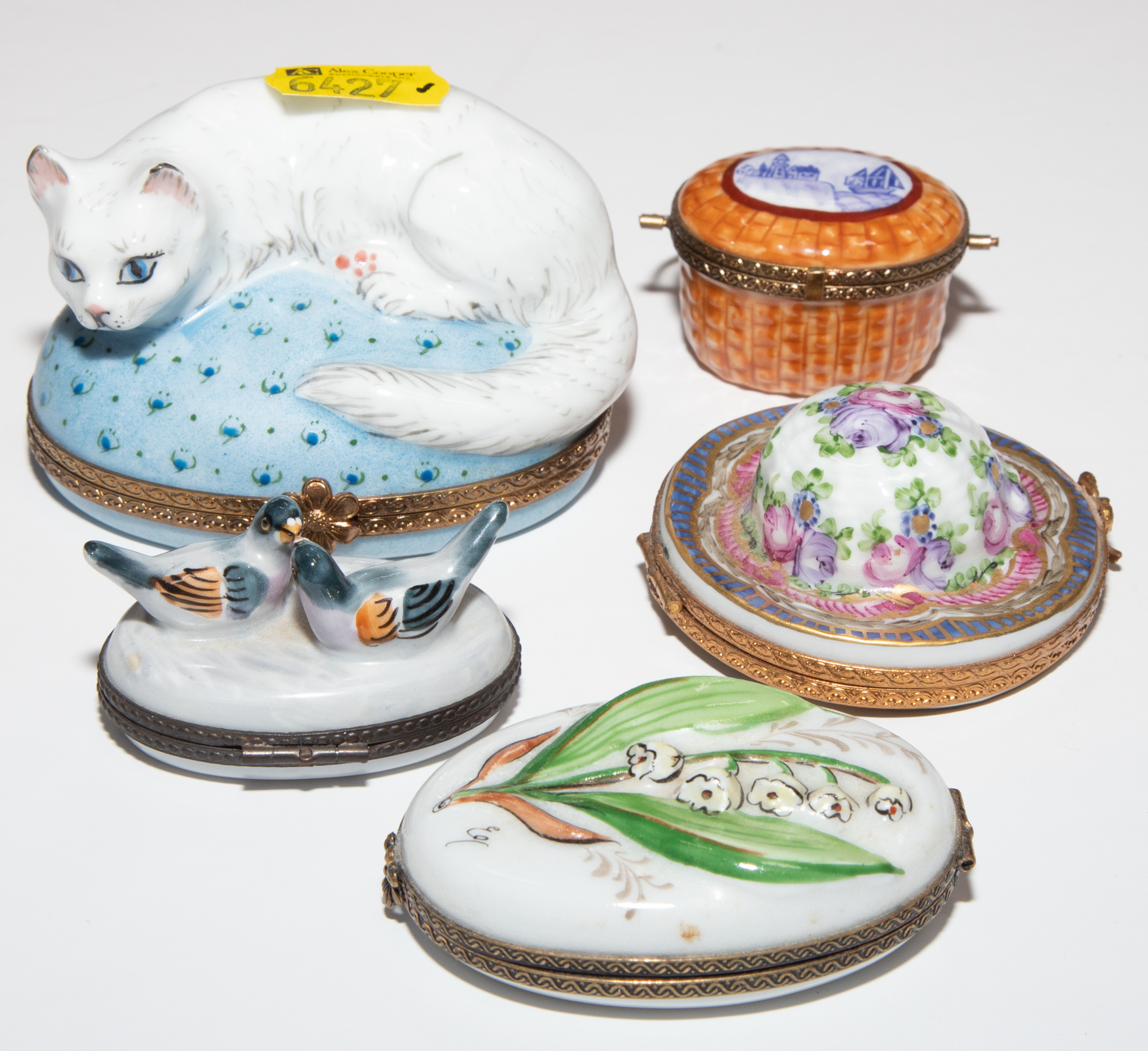 FIVE LIDDED LIMOGES DRESSER BOXES