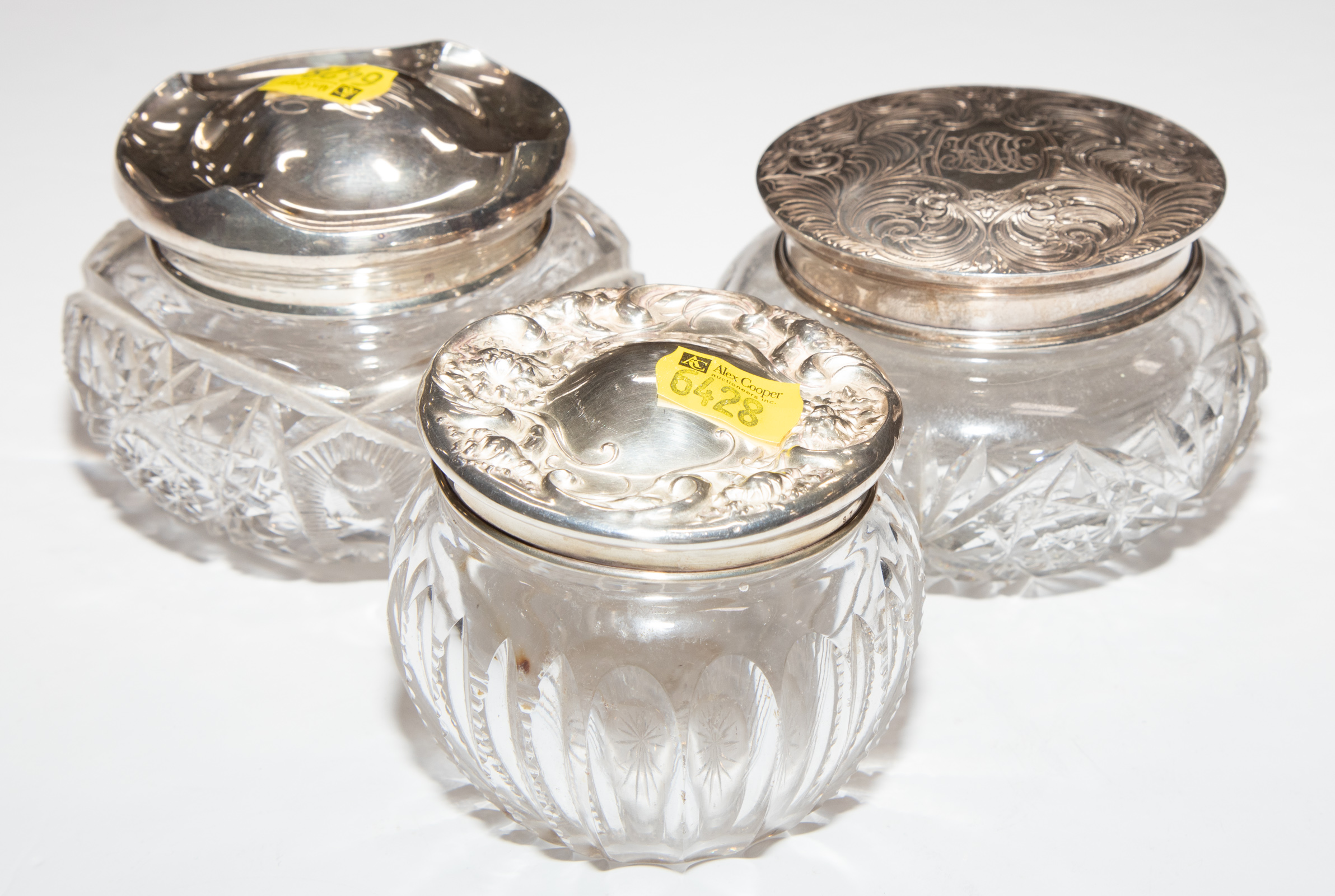 THREE STERLING LIDDED DRESSER JARS 3105ec