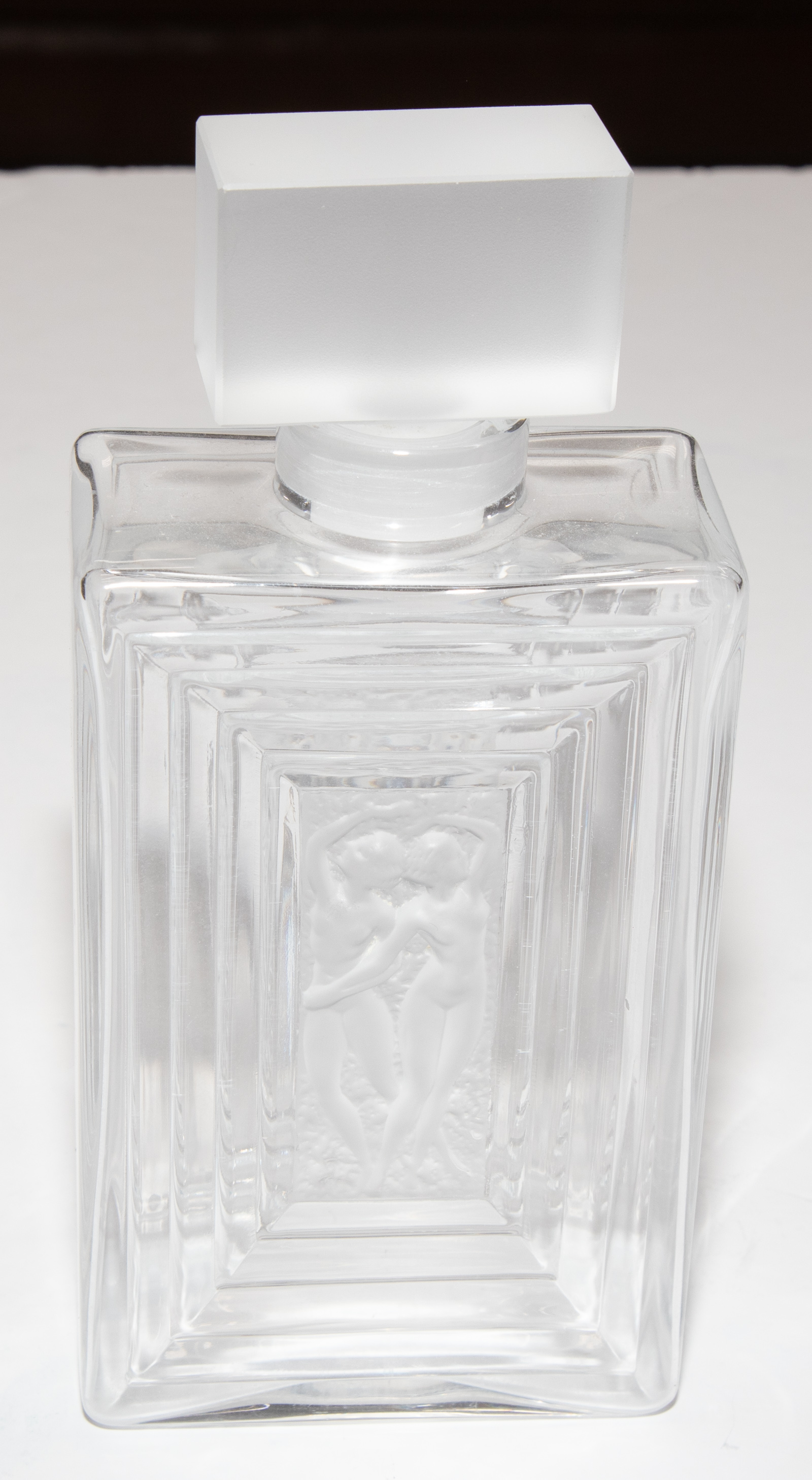 A LALIQUE DECANTER 7 3/4 in. H.