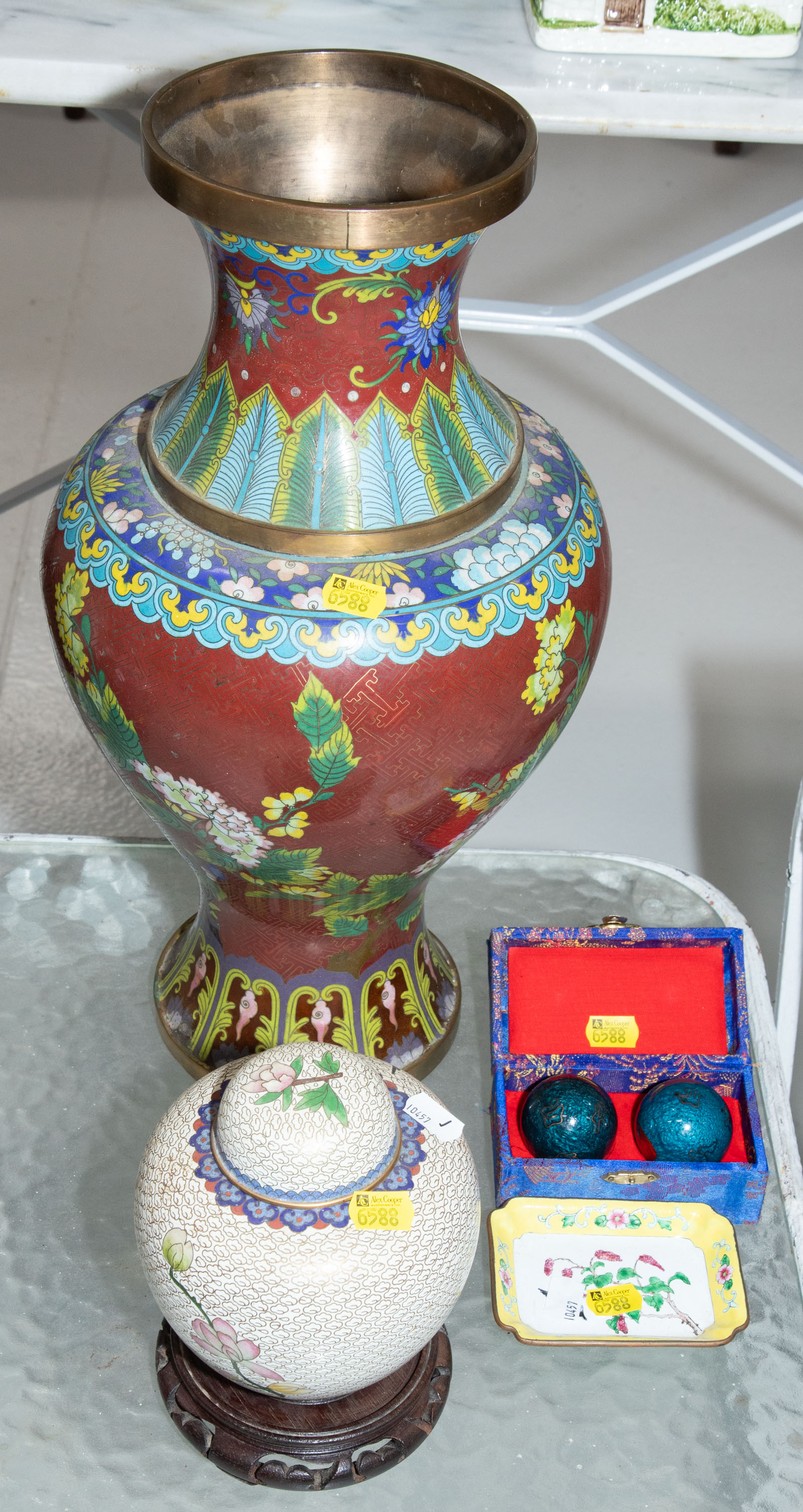 FOUR CHINESE CLOISONNE ITEMS Includes