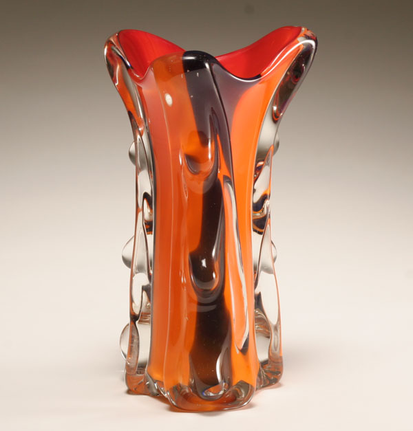 Large contemporary orange glass