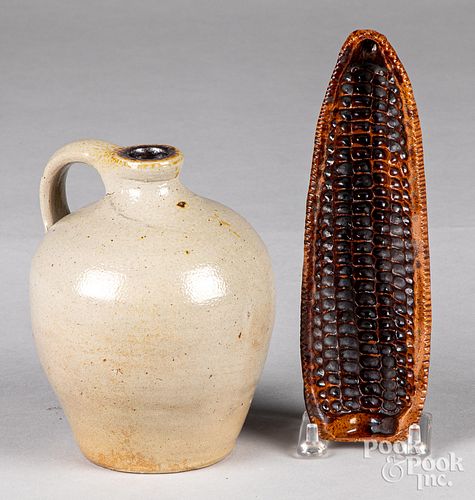 REDWARE CORN MOLD AND A STONEWARE 310746