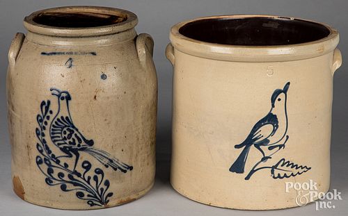 TWO STONEWARE CROCKS, 19TH C.Two