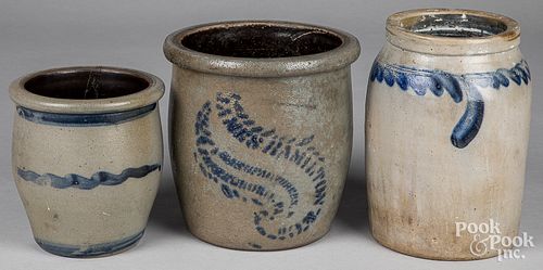 THREE PENNSYLVANIA STONEWARE CROCKS,