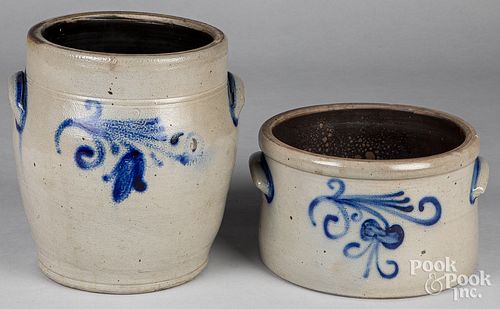 TWO NEW JERSEY STONEWARE CROCKS,