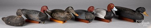 SIX CARVED AND PAINTED DUCK DECOYS,
