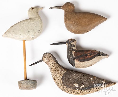 FOUR CARVED AND PAINTED SHOREBIRD